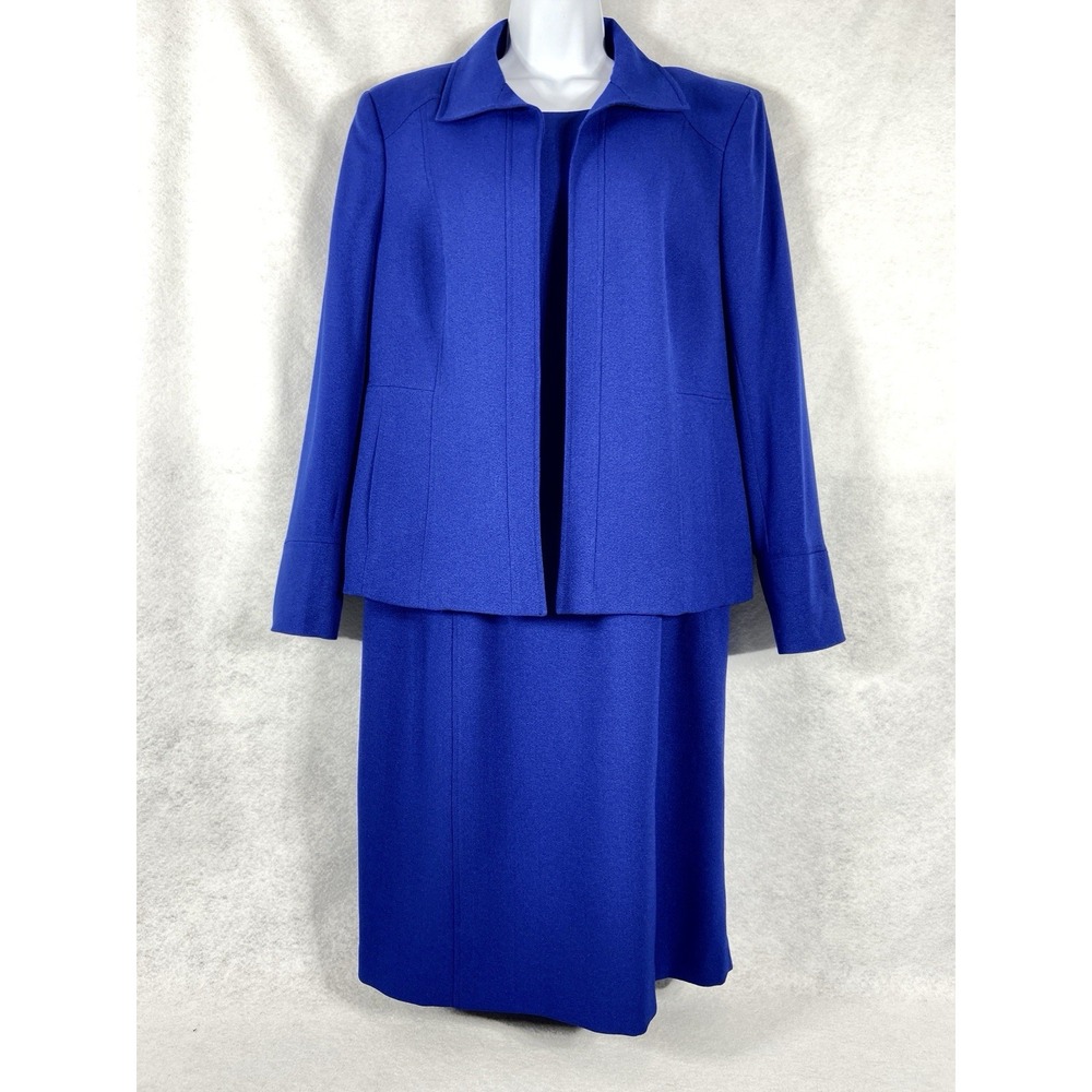Kasper 2PC Dress Suit Women's Blazer Size 14 Dress Size 16 Blue Church Career